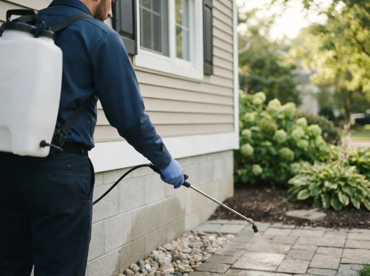 Pest control technician inspecting a home in Onancock, VA